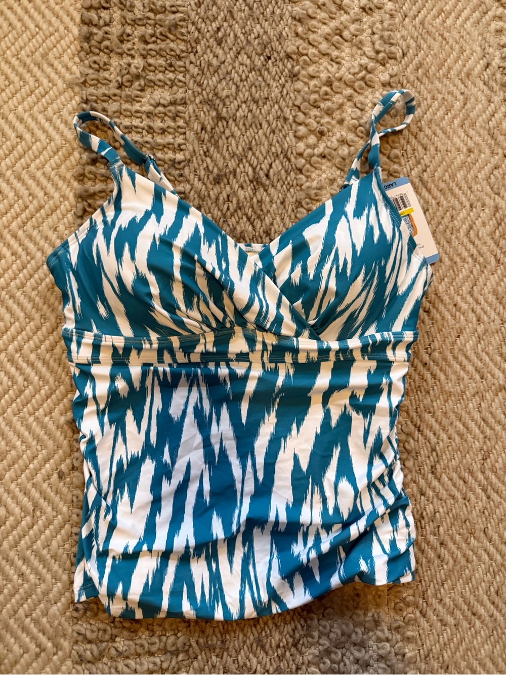 Anne Cole Teal and White Swim large tankini underwire padded gathered sides nwt